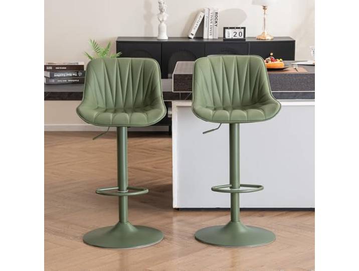 YOUTASTE Moderner Barhocker 2er Set, Drehstuhl mit Lehne, Alles Olivgrün Barstuhl mit PU-Leder Drehbare Höhenverstellbar, Küchenstühle Moderner Bar Stool für Bartheke Küche