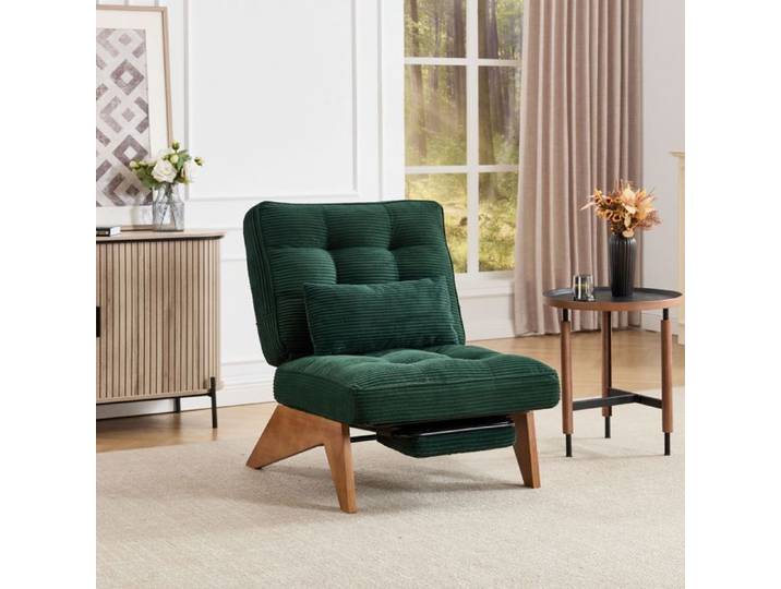 Fauteuil lounge réglable avec repose-pieds vert foncé