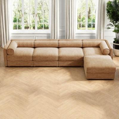 VIVIADORE Modern Chenille 6-Seater Sofa with Ottoman Storage, Hidden Storage, Cylindrical Cushioned Arms and Backrest