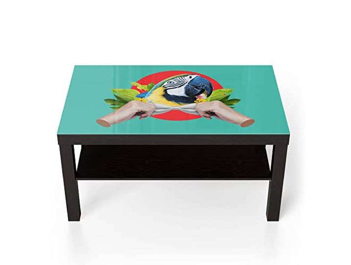 DEQORI Glastisch schwarz groß 90x50 cm Motiv Vornehmer Papagei ausgefallener Beistelltisch aus Glas Hochglanz Couchtisch fürs Wohnzimmer moderner Couch Tisch mit Design