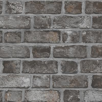 Farmhouse Brick Farmhouse Brick Wallpaper Brick in Black Charcoal Carbon