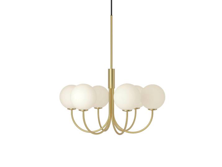 Belid Kronleuchter Ballon, Opal, Messingfarben, Metall, Glas, 60x66.5x60 cm, Lampen & Leuchten, Innenbeleuchtung, Hängeleuchten, Kronleuchter