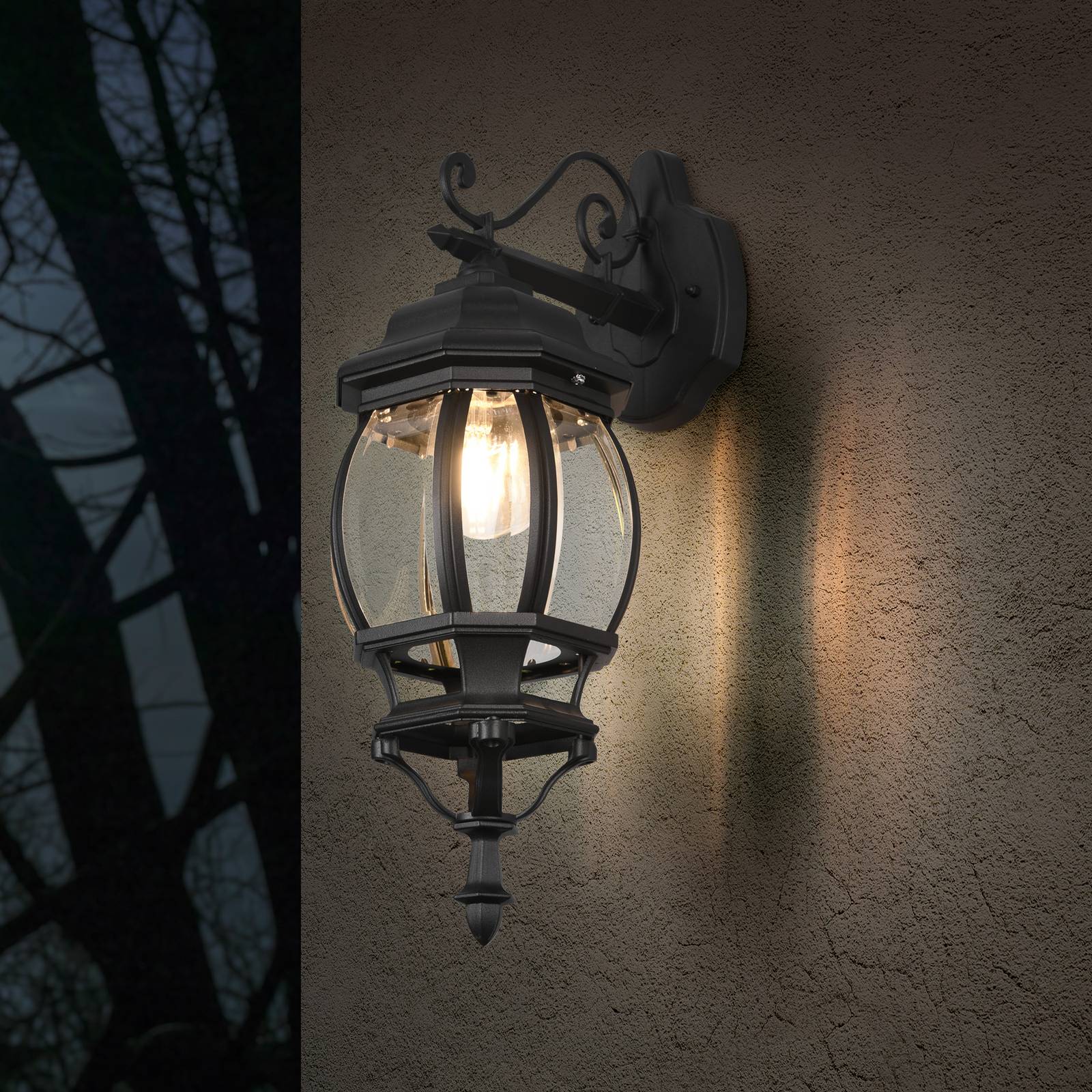 Trio Lighting Outdoor Wall Light Elvo, dimmable, Black, Aluminium, Antique, Outdoor Wall Light