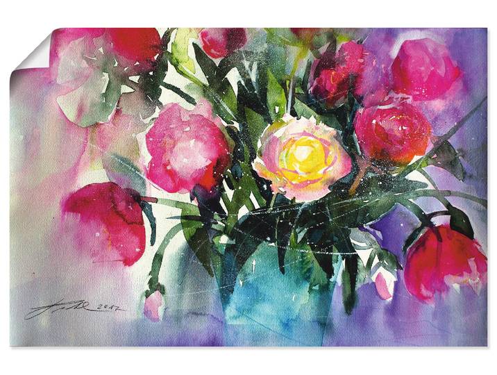 Poster ARTLAND Pfingstrosen in Vase , rot (farbe bild(er): rot), B:30cm H:20cm, Bilder, Poster, ohne Rahmen