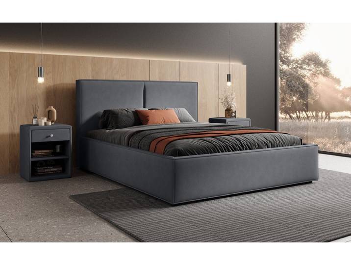 Designer Polsterbett Elara in Stoff mit Stauraum - 140x200 - Anthrazit - Luxusbetten24