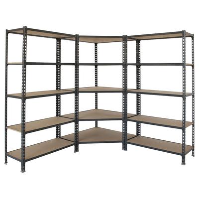 SimonRack Maderclick Eckregal aus Metall ohne Schrauben, 5 Böden + 2 Maderclick-Regale. Farbe ANTHRAZIT/HOLZ 1800x1800x300 mm