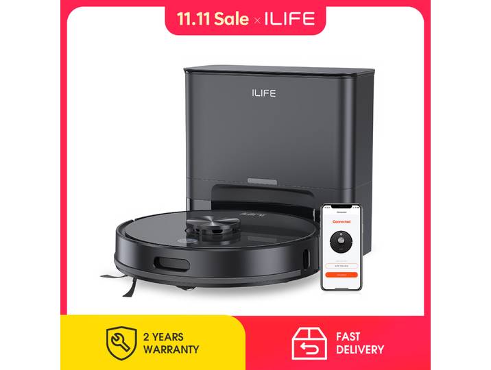 Aspirateur robot ILIFE T20s Ultra avec station d'auto-vidage, aspiration de 10000 Pa, batterie de 4600 mAh, autonomie maximale de 300 minutes