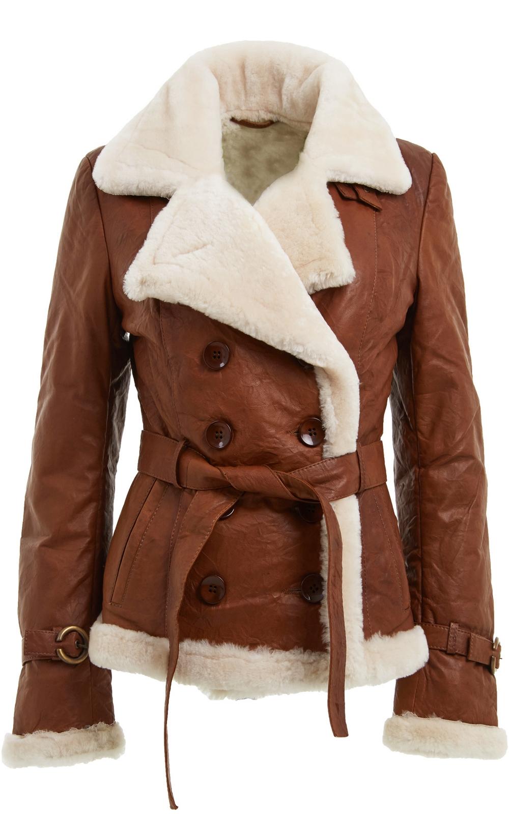 Hellbraune zweireihige Fliegerjacke aus Schaffell für Damen – Leshan