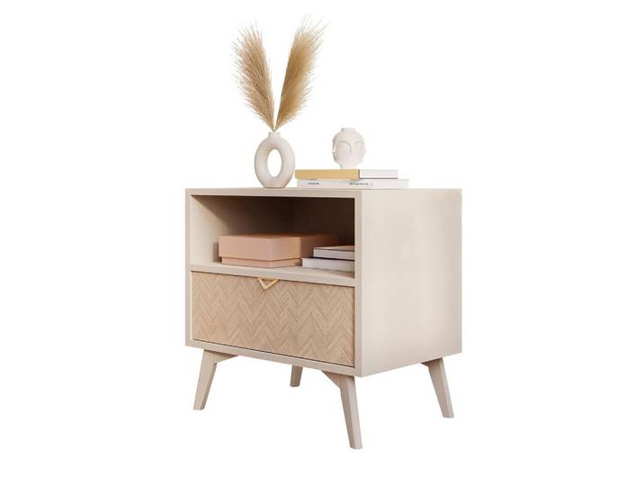 NACHTTISCH ALOE mit Fischgrätenmuster Scandi Sandbeige