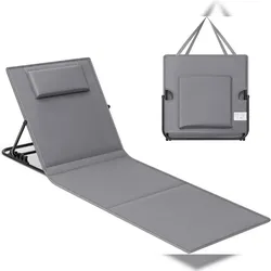 Strandstuhl 158 x 55 cm, aus Robustes Gewebe, verstärkte Stahlrohre und Nähte, Sonnenliege, Strandliege, klappbar, verstellbar, schiefergrau