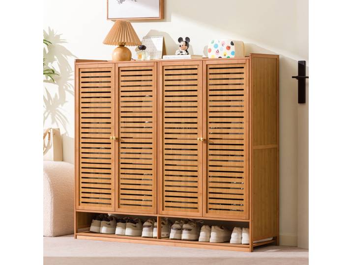 Meuble à chaussures en bambou à lattes, style luxe léger, meuble de rangement multi-niveaux pour salon, armoire de salle à manger, armoire à ustensiles de cuisine