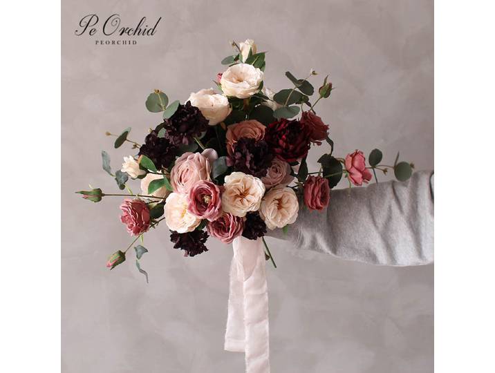 PEORCHID-Bouquets de Patients Vintage Bordeaux, Faux Bouquet de Pivoines Artificielles, Rose, Fleur Tenant, Mariage, Mariée