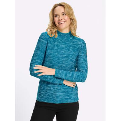 Stehkragenpullover CLASSIC BASICS "Stehkragen-Pullover", Damen, Gr. 48, blau (topas, meliert), 100% Polyacryl, gemustert, mehrfarbig, meliert, Pullover Stehkragenpullover