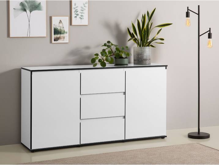 Sideboard HELA Ariana , schwarz-weiss (weiß, schwarz), B:160cm H:85cm T:38cm, Sideboards, Sideboard, mit angeschrägten Griffmulden, Breite 160 cm