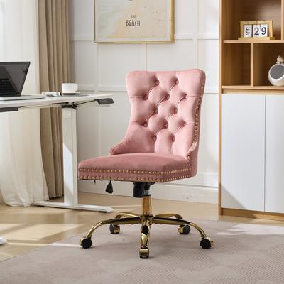 GDFStudio - Velvet Tufted Upholstered Home Office Chair with Golden Metal Base with Swivel Adjustment and Elegant Button Back