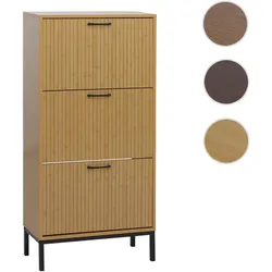 Schuhkipper HWC-P48, Schuhregal Schuhschrank, 3 Kippfächer Ablage MDF Melamin 125x60x25cm ~ Bambus-Optik