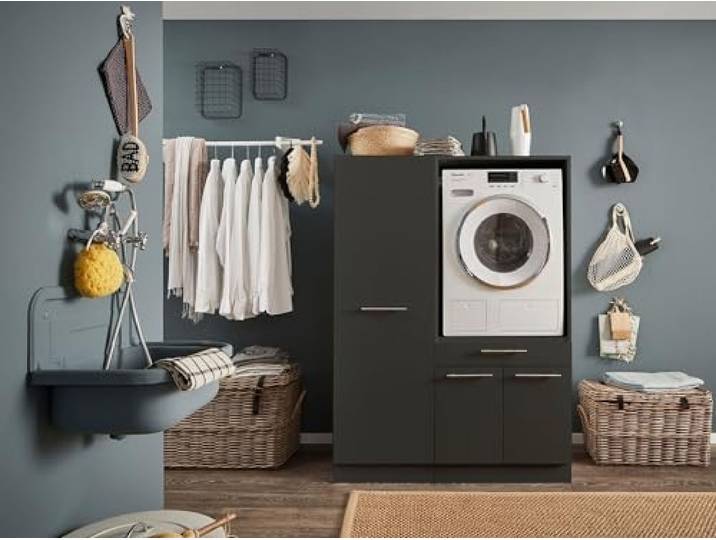 möbelando Waschmaschinenumbauschrank >LAUNDREEZY< in anthrazit - 117,5x162x67,5 (BxHxT)