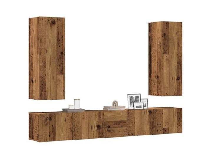 HEFZGDB TV-Schrank-Set 5-TLG. Wandmontage Altholz-Optik Holzwerkstoff mit Stauraum und Stabiler Oberplatte für Multimedia-Geräte