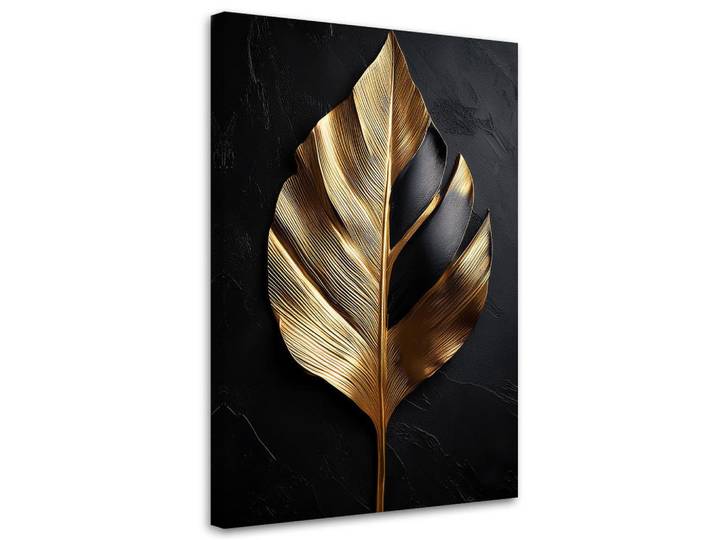 Feeby Leinwandbild Schwarzes und goldenes Palmblatt 60x90cm, Goldfarben, Rechteckig, 60x90 cm, Bilder & Rahmen, Bilder, Leinwandbilder