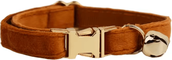 Inspire Picks Personalized Velvet Cat Collar With Engraved Name & Bow Bell brown