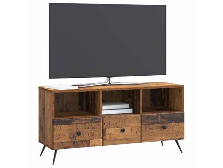 GKHPYURE TV-Schrank aus antikem Holz, 102 x 34,5 x 50 cm, 3 Schubladen Technisches Holz, Kabelmanagement, vielseitige Verwendung, maximale Belastung 60 kg