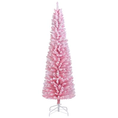 COSTWAY Bleistift-Weihnachtsbaum 180cm, mit Schnee, 460 Zweigspitzen & Klappständer, rosa.