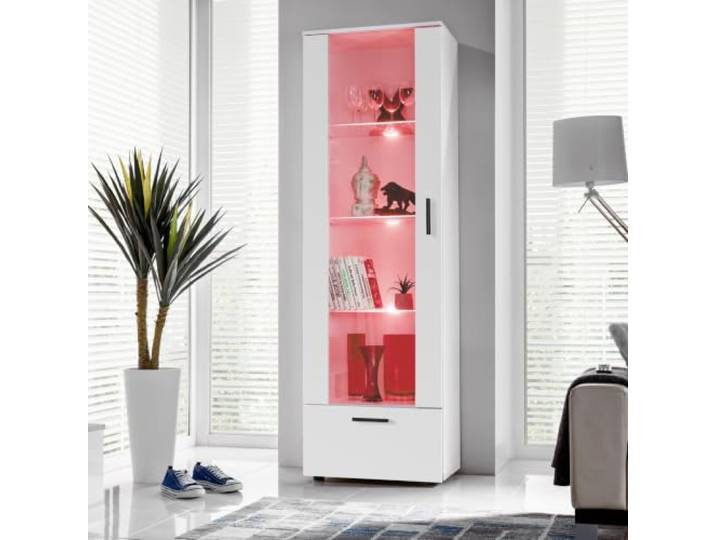 Komodee Vitrine Alessandria A2 Weiß/Weiß 60x192x42 cm Vitrine Alessandria, Weiß/Weiß, Breite 60cm x Höhe 192cm x Tiefe 42cm, LED RGB , 3 Glasböden, für Wohnzimmer
