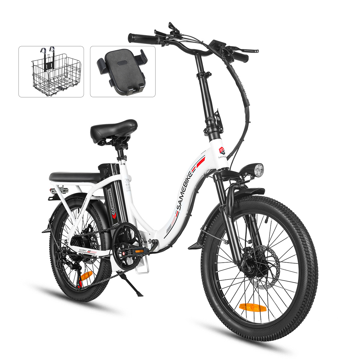 Elektrofahrrad 250W 25km/h 12Ah Samebike CY20 20" City E-BIKE Weiss+ Korb