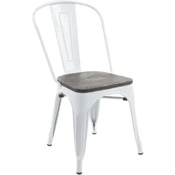 Stuhl MCW-A73 inkl. Holz-Sitzfläche, Bistrostuhl Stapelstuhl, Metall Industriedesign stapelbar ~ weiß