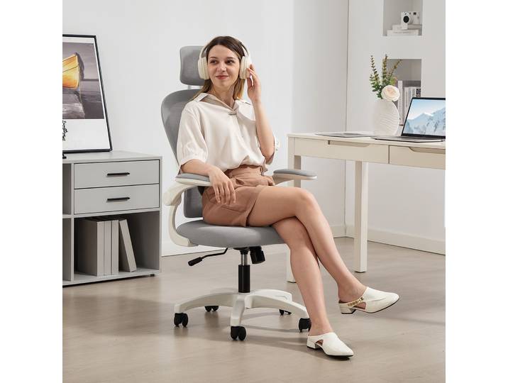 HOMCOM Chaise Bureau Ergonomique Maille Réglable Gris