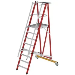 Plattformleiter GFK/Alu klappbar und fahrbar mit GFK-Handlauf 8 Stufen