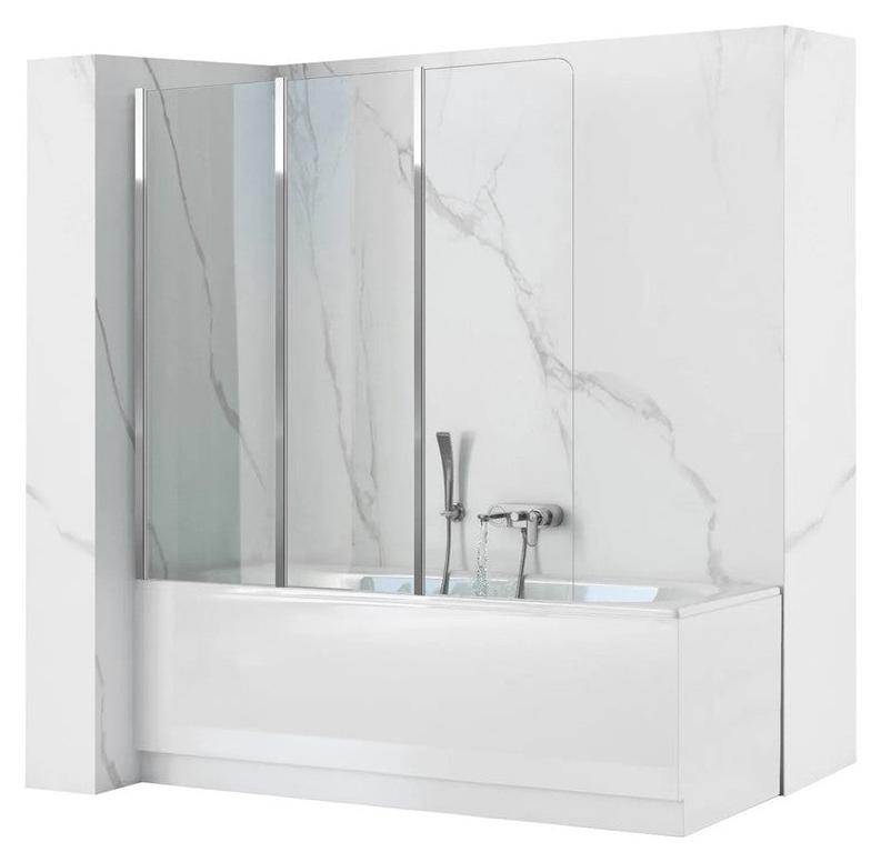 Faltbare Duschwand für Badewanne, modernes Design, klares Glas mit Aluminiumprofilen, bestehend aus 3 Teilen