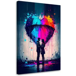 LEINWANDBILD Paar Liebe Herz Regenschirm 80x120cm