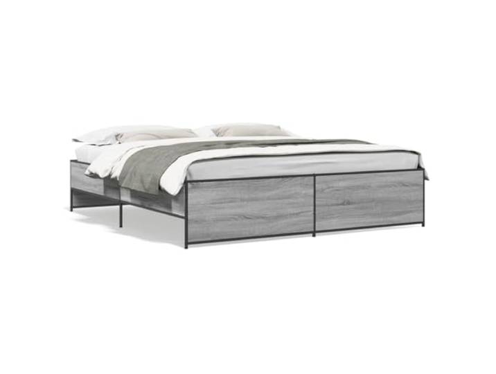 PUGYNBK Bettrahmen aus technischem Holz, Grau, Sonoma, 180 x 200 cm Basis mit Metallbeinen, Latten im Lieferumfang enthalten, robust und stabil, Matratze nicht im Lieferumfang enthalten