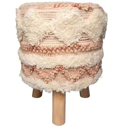 Hocker Bohist Creme, Rosa Makramee