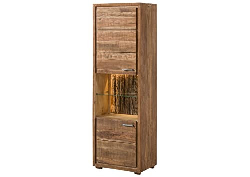 Massivmoebel24.de BARK #102 Vitrine van massief acaciahout, blank gelakt, B/D/H: 58 x 40 x 180 cm