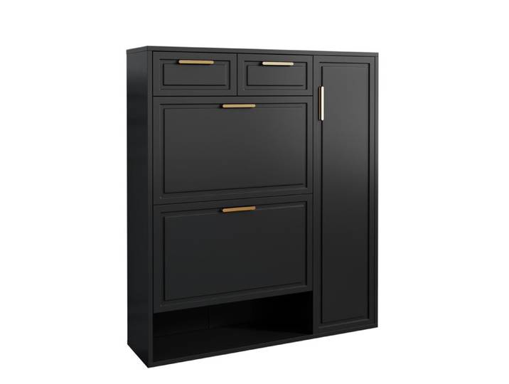 Feuille épaissie Armoire à chaussures moderne avec étagères réglables poignées en or tiroirs armoire à chaussures pliables et