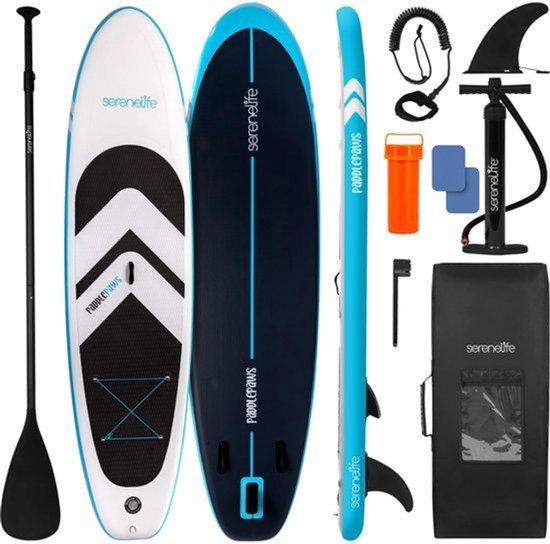 Aufblasbares Stand-Up-Paddleboard - Stabiles SUP-Paddleboard mit rutschfester EVA-Oberfläche, GoPro-Halterung, inklusive Paddel, Handpumpe, Rucksack, 3-Flossen-System, geeignet für Yoga, Fitness und Angeln