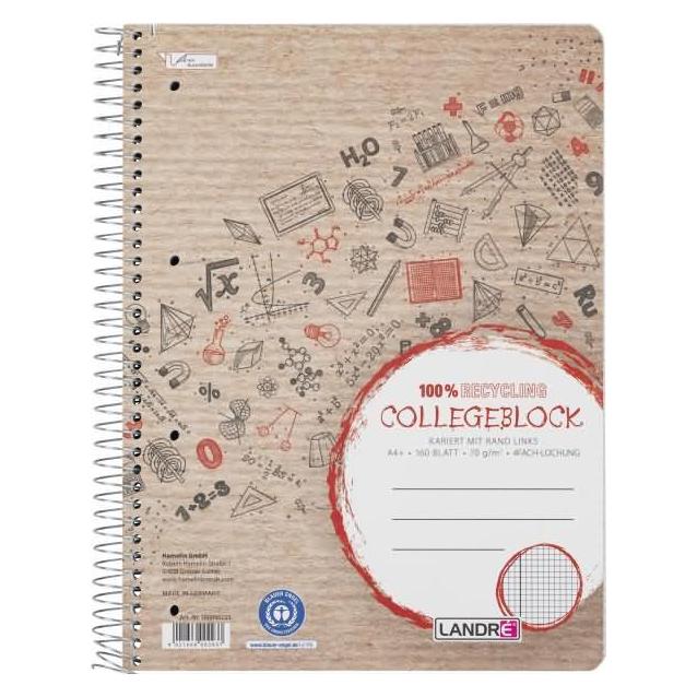 Landré Recycling A4+ Collegeblock (A4+, Kariert, Harter Einband) (100050223)