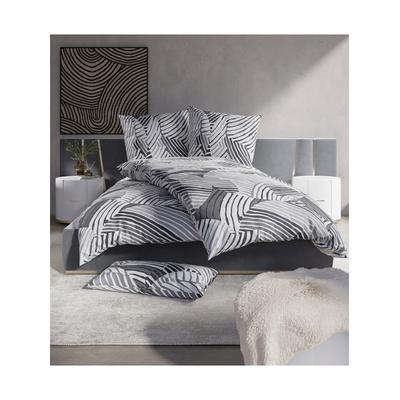 Bettwäsche WÄSCHEPUR Gr. 1, weiß, anthrazit, bedruckt, B/L: 135cm x 200cm, Feinbiber, B/L: 80cm x 80cm, 2, Feinbiber, 100% Baumwolle, Bettwäsche, Bettwäsche