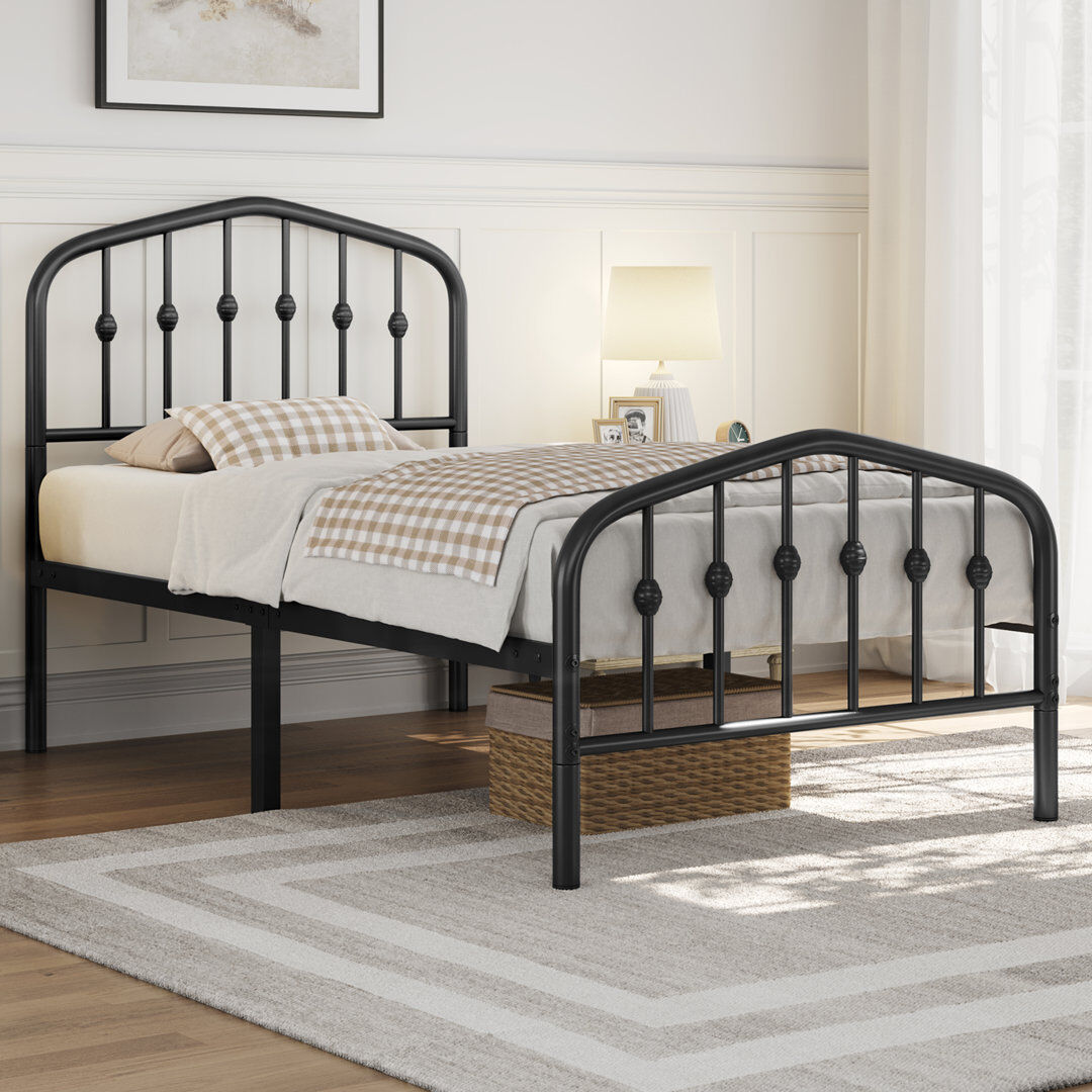 Yaheetech Metal Bed with Arched Headboard and Footboard Black Single (3')