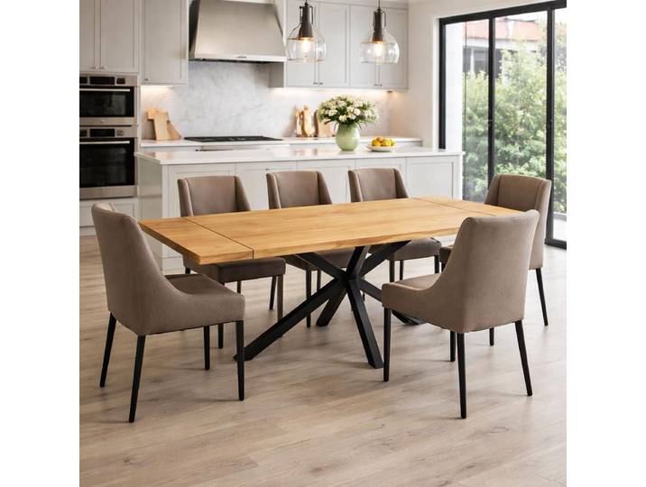 Esstisch Spider 160x90cm mit 2 Ansteckplatten, Spider-Gestell - gerade Kante