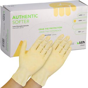 Ulith Einmalhandschuhe Authentic Softer, natur, 100 Stück, Latex, chemikalienbeständig, lebensmittelecht, Größe S
