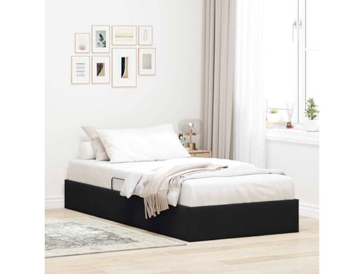 WDGJJFECNMUEHI Samt Freistehend 90x190 cm Schwarz Ottoman Bettgestell mit Stauraum Samt Polsterbett mit Gaslift Metallrahmen LED Kopfteil Bettkasten für Schlafzimmer