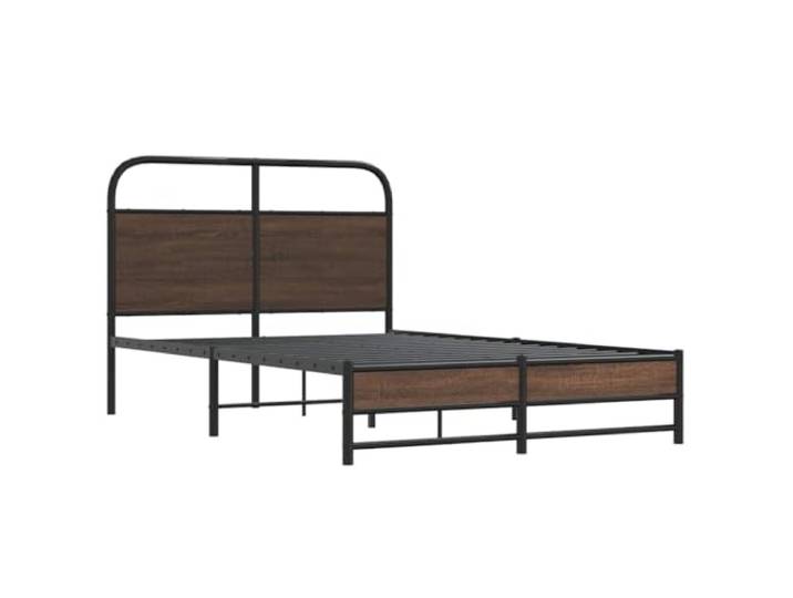 KTHLBRH Bettrahmen Eiche Braun 120 x 200 cm Spanplatte Lattenrost inklusive, robuster Stahl, mit Kopfteil, optimale Unterstützung