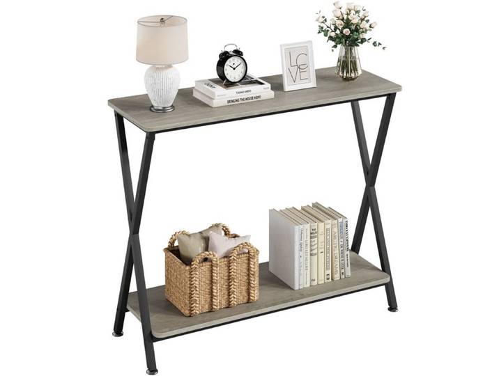 CONSOLE Table Console Console meuble Console étroite Industrielle avec Prise Table d'appoint canapé 2 Niveaux 105*30*81cm gris