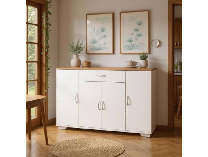 FurnitureR Weißer Buffet-Schrank, Moderne Design, MDF-Material, 110cm Breite, Kompakte Lagerlösung