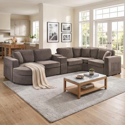Direct Wicker "151.6"" Modern U-shaped Modular Sectional Sofa with Center Console and Storage Pockets"