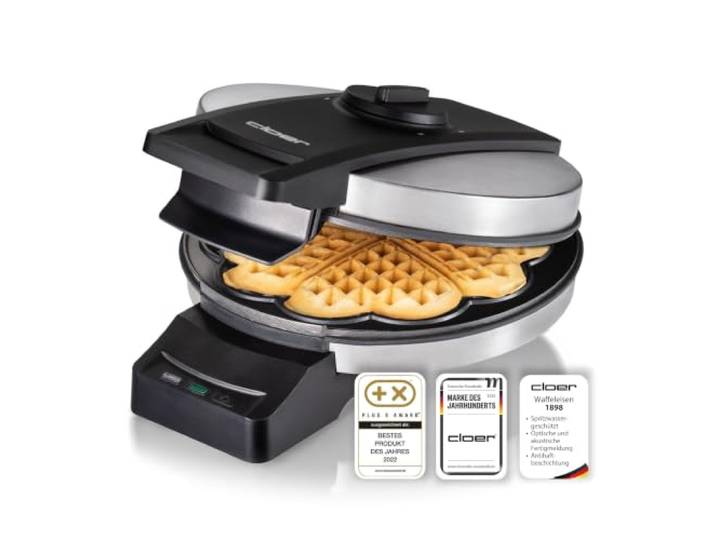 Cloer 1898 Waffeleisen Professional, zuckerresistente Doppelbeschichtung, für gewerblichen Betrieb geeignet, große Herzwaffel 16,5 cm Ø, 950 W