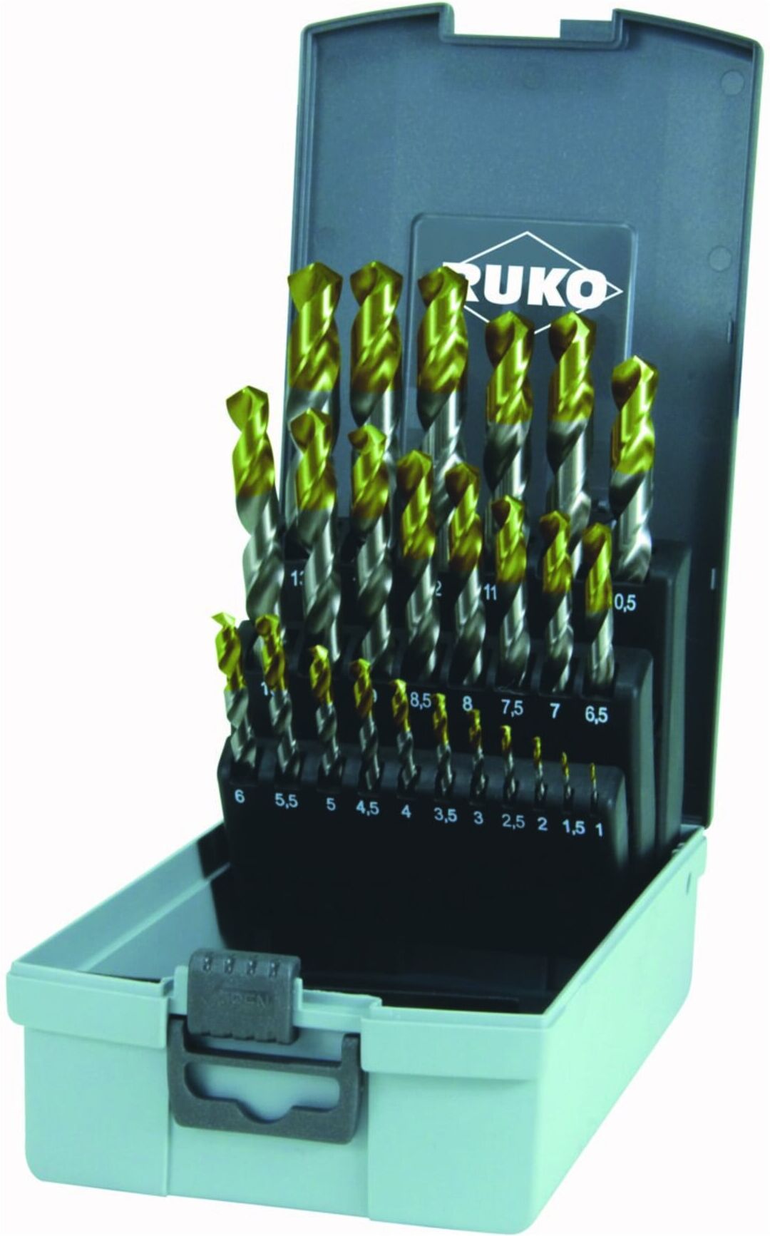 RUKO Spiralbohrersatz DIN 338 Typ N HSS G TiN in Kunststoffkassette (ABS) (2501215TRO)